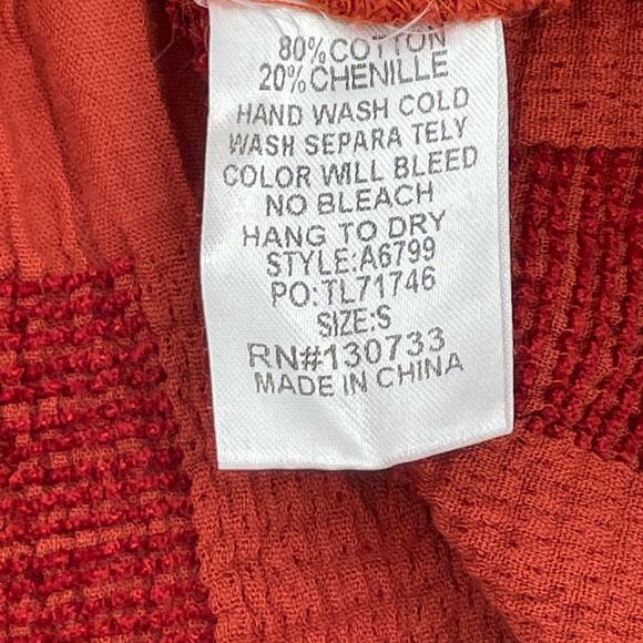 Umgee USA Women's Babydoll Blouse, Brick & Rust Colors, Patchwork, Sz. S - Picture 6 of 10